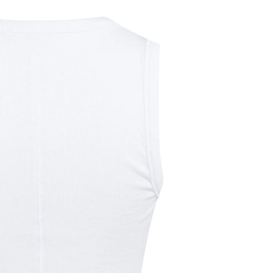 Ribbed Singlet with Round Neckline - Pure White
