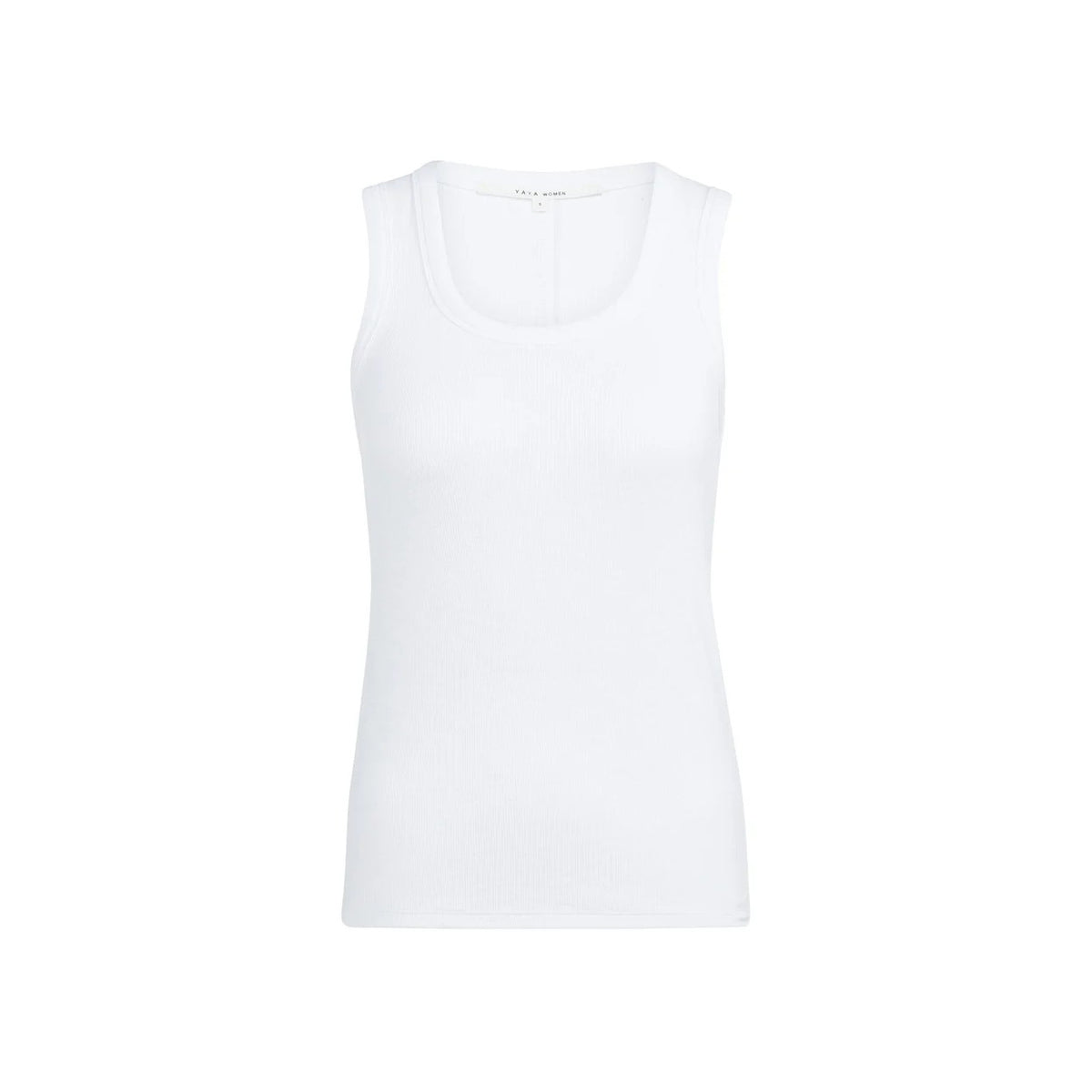 Ribbed Singlet with Round Neckline - Pure White