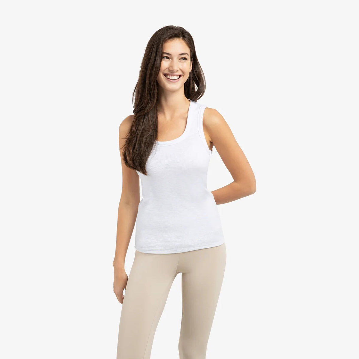Ribbed Singlet with Round Neckline - Pure White
