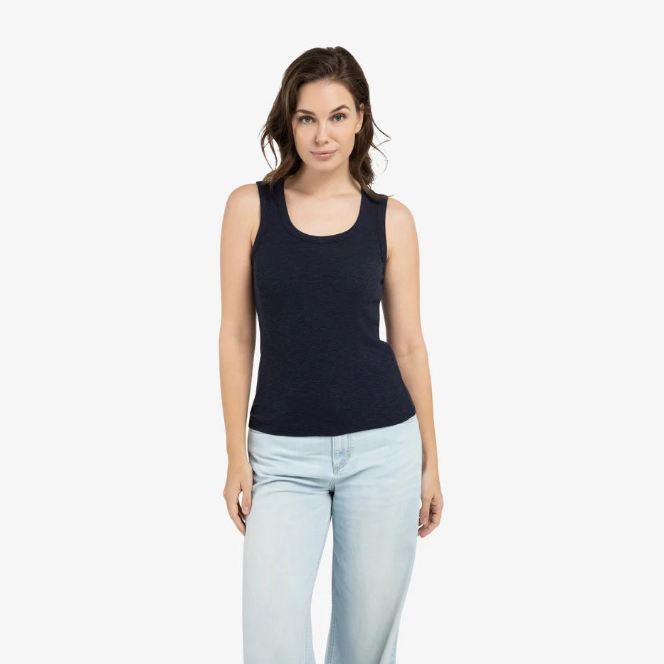 Ribbed Singlet with Round Neckline - Navy