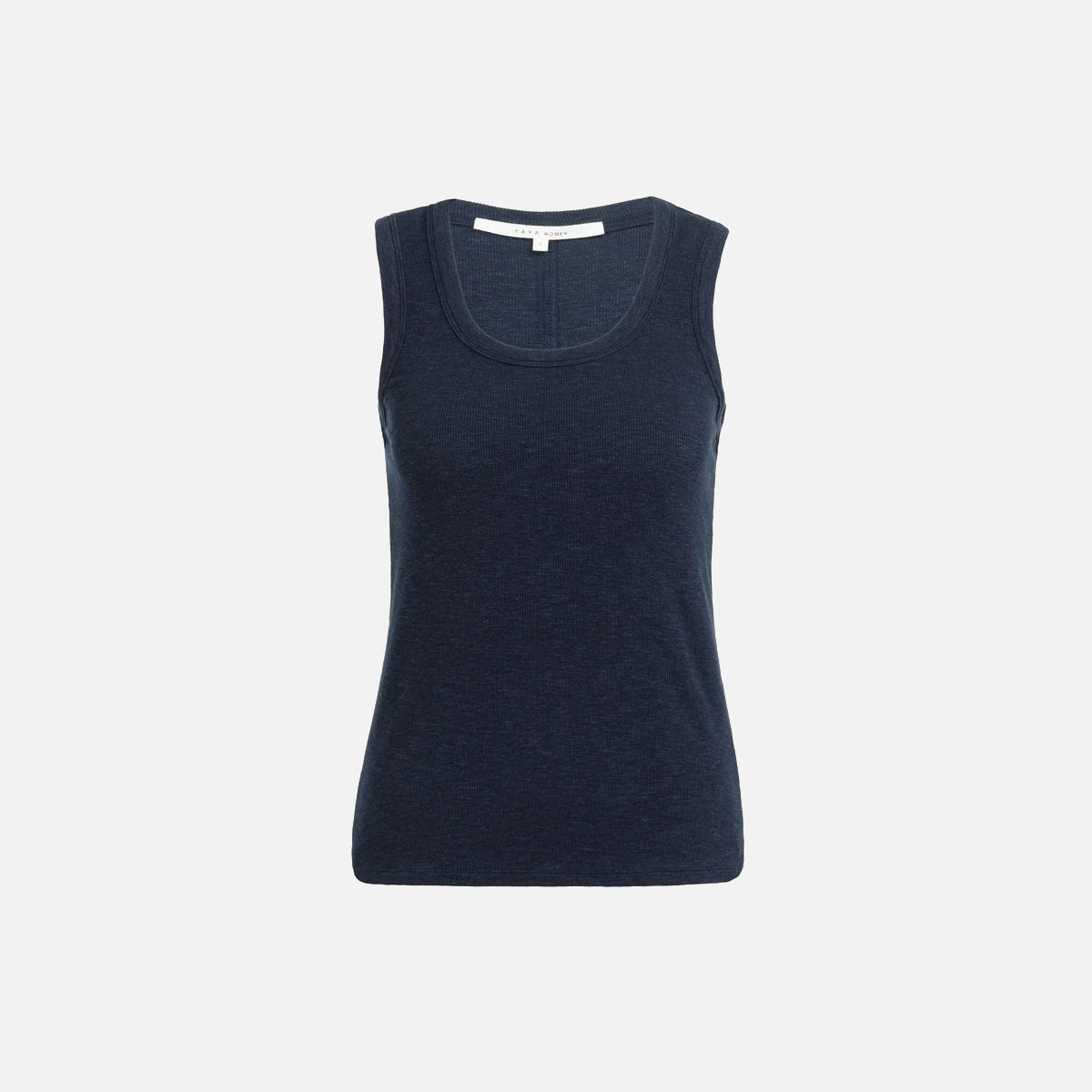 Ribbed Singlet with Round Neckline - Navy