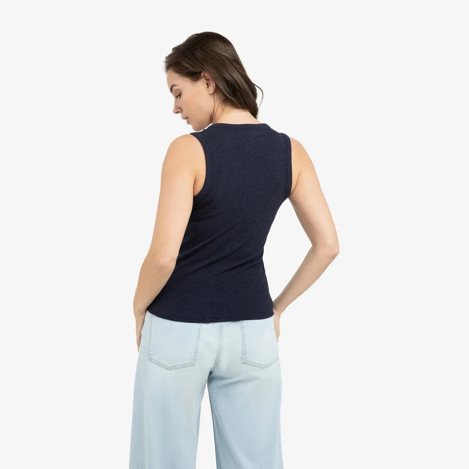 Ribbed Singlet with Round Neckline - Navy
