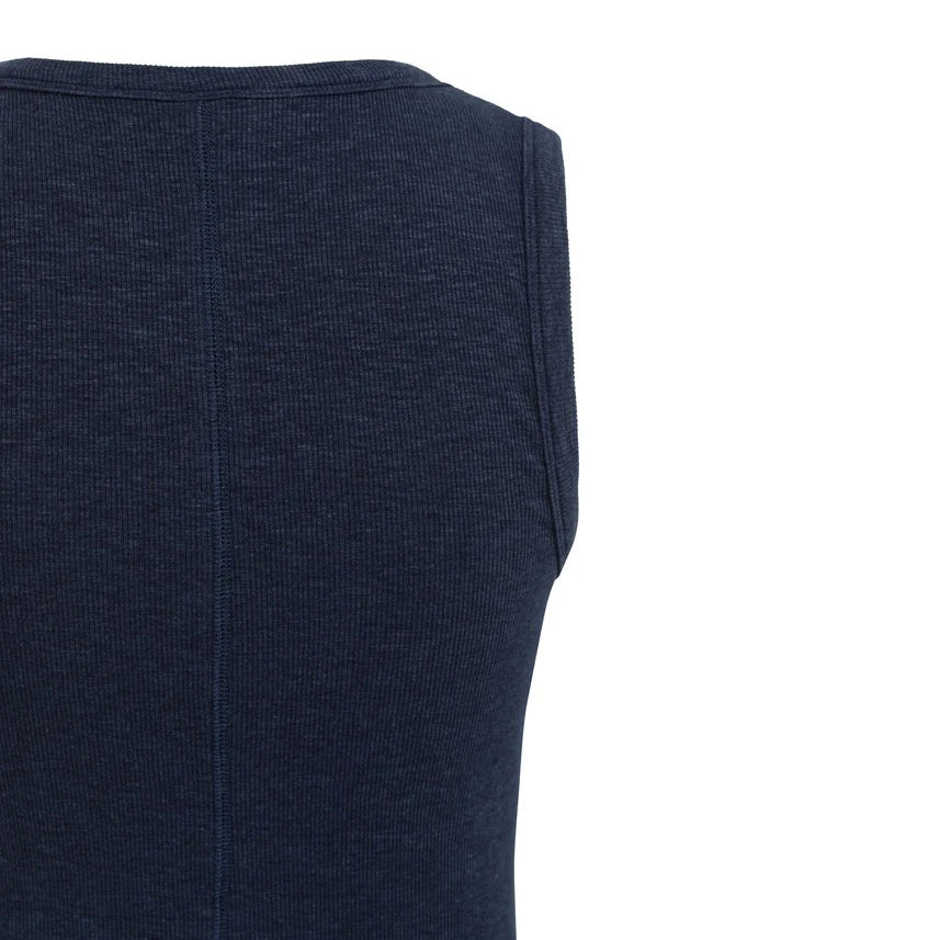 Ribbed Singlet with Round Neckline - Navy