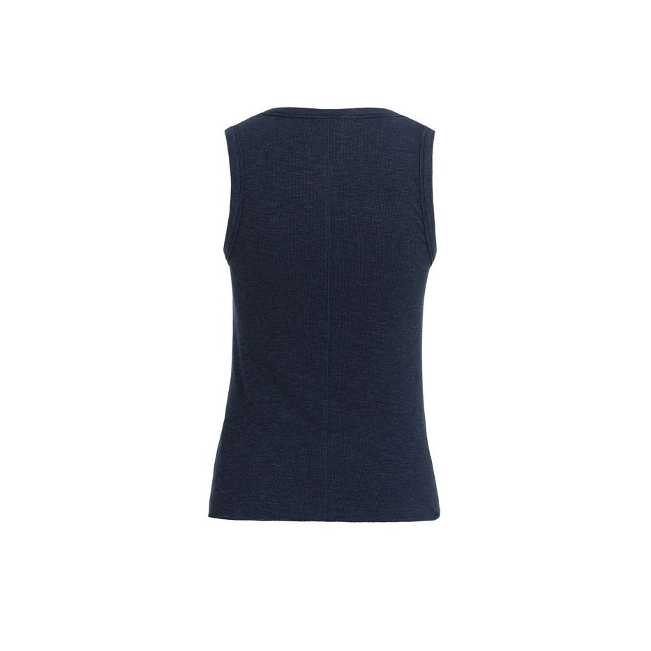Ribbed Singlet with Round Neckline - Navy