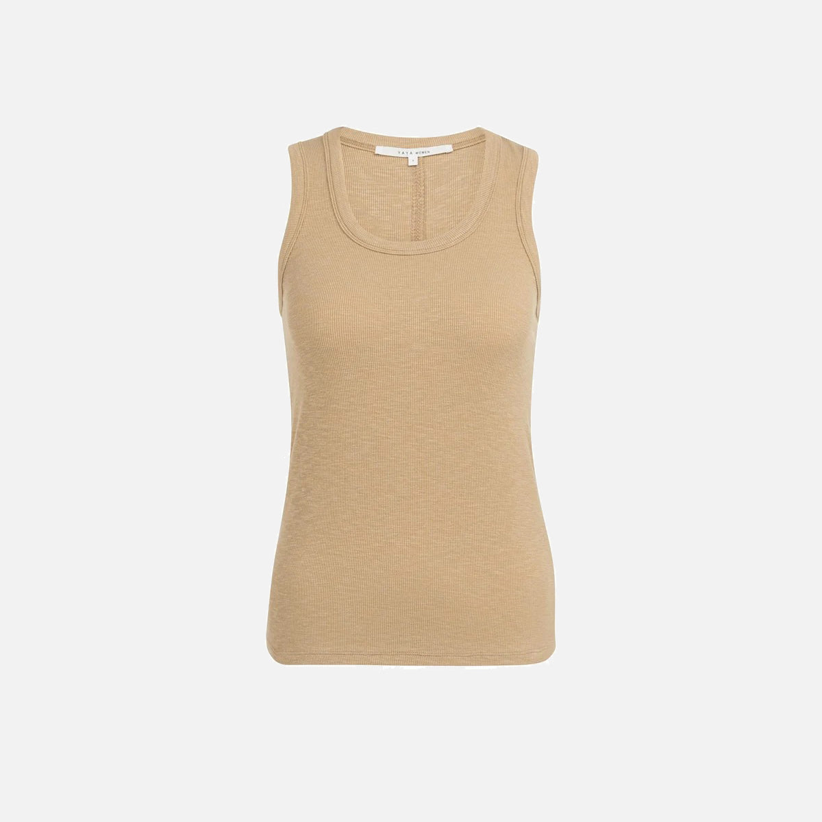 Ribbed Singlet with Round Neckline - Tan Brown