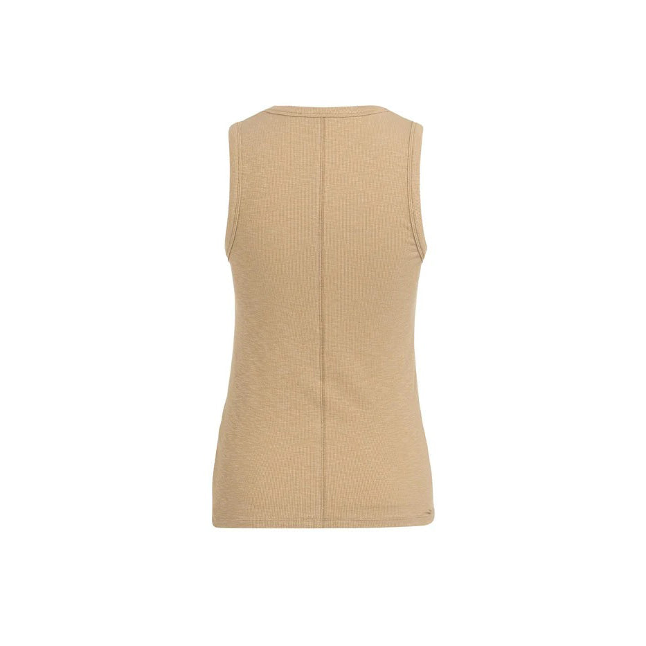 Ribbed Singlet with Round Neckline - Tan Brown