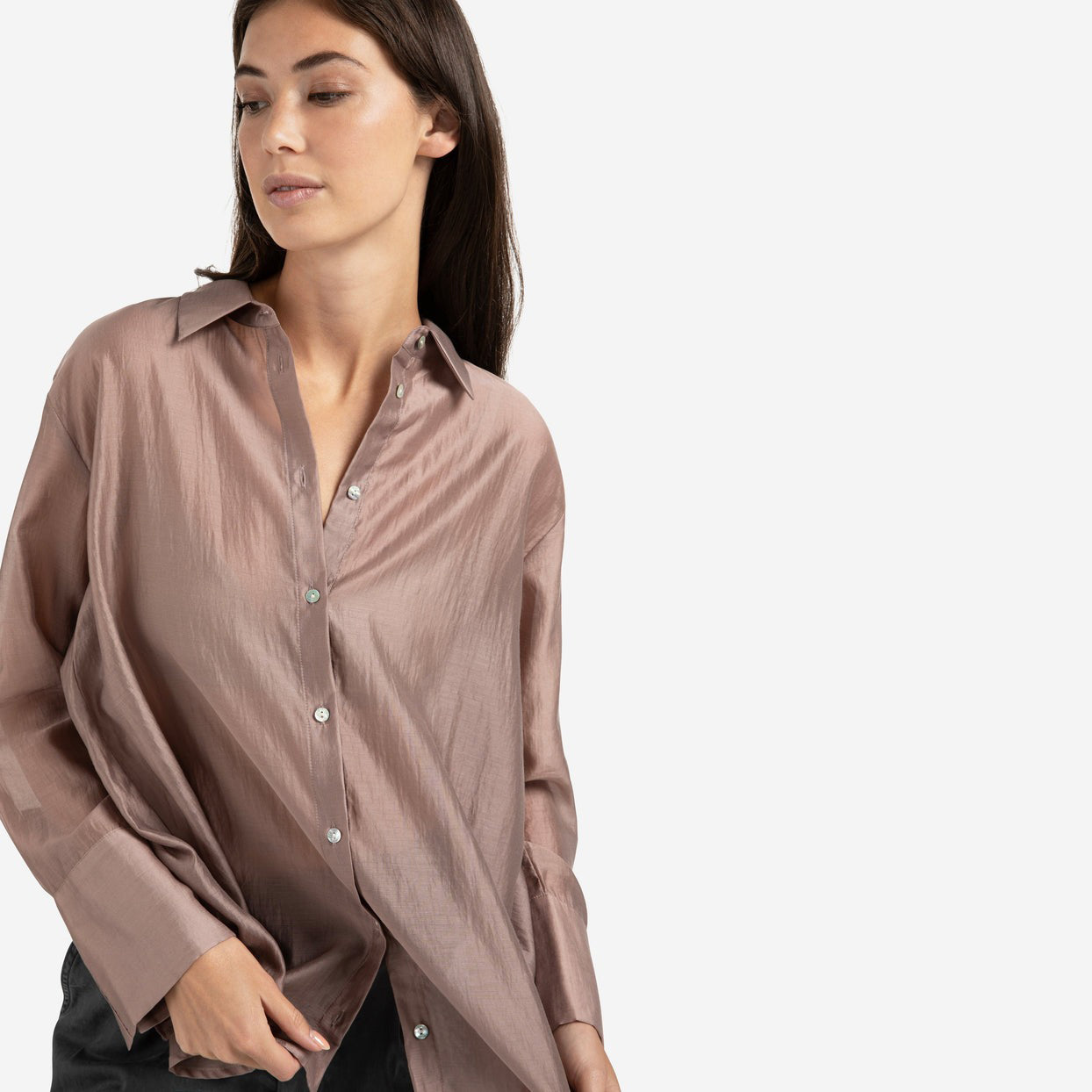 Sheer Blouse with Back Slit - Blush Pink