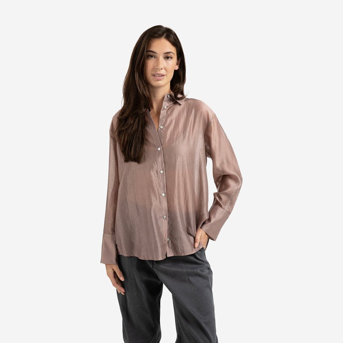 Sheer Blouse with Back Slit - Blush Pink