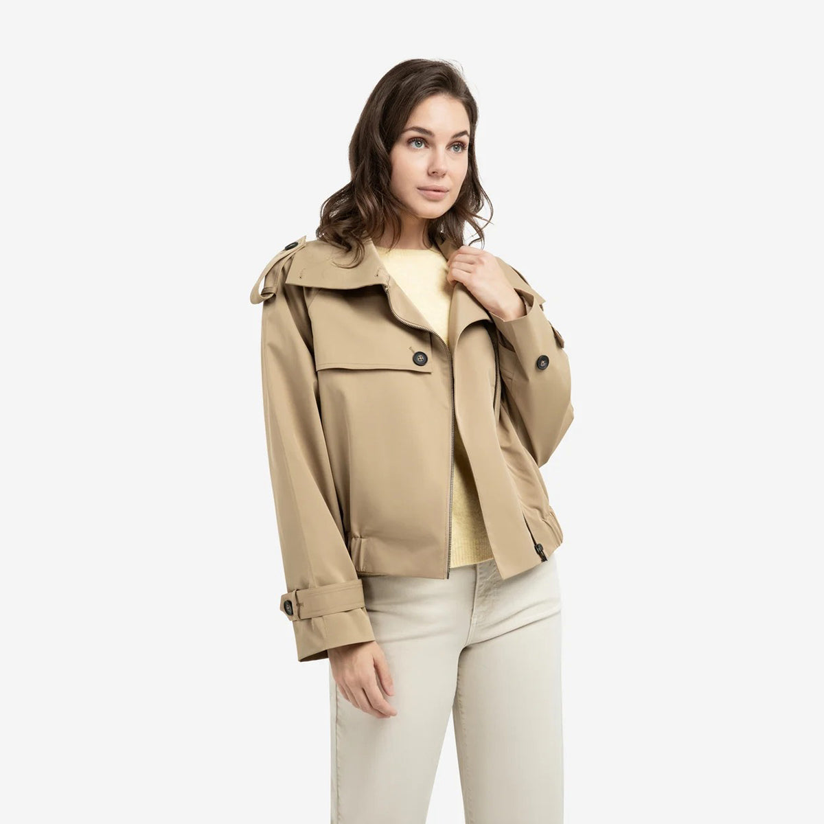 Short Bomber Jacket with Trench Coat Details