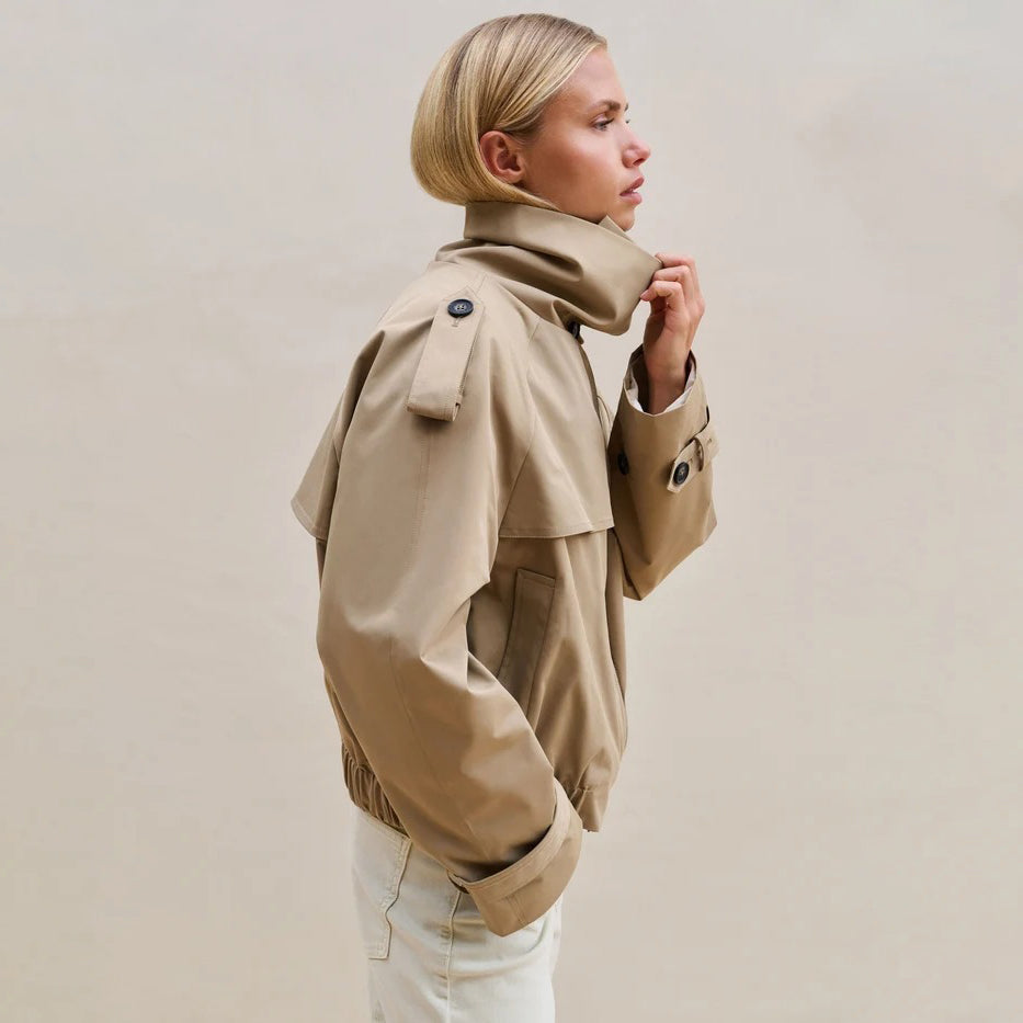 Short Bomber Jacket with Trench Coat Details