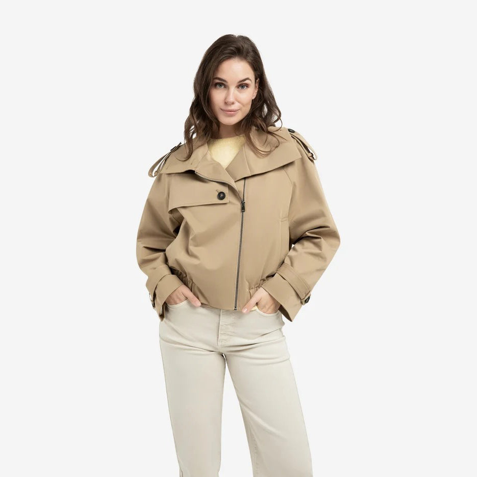 Short Bomber Jacket with Trench Coat Details
