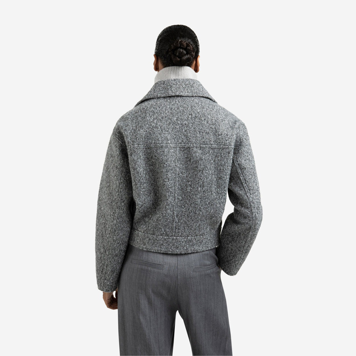Short Bouclé Jacket with Stand-Up Collar