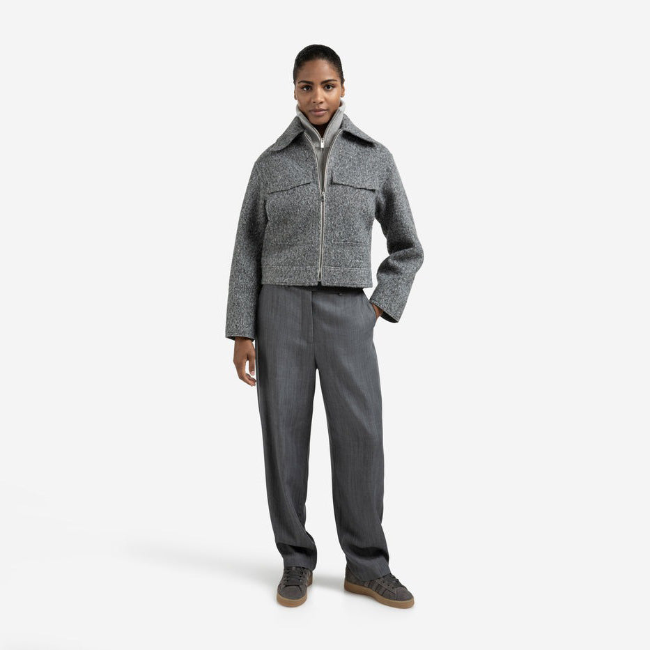 Short Bouclé Jacket with Stand-Up Collar