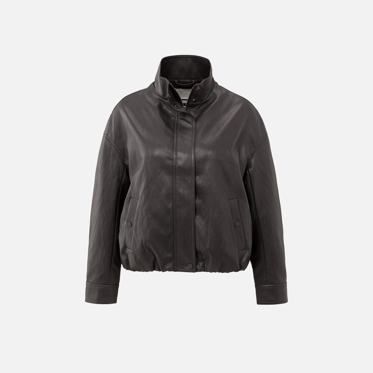 Short Faux Leather Jacket with Elastic Hem