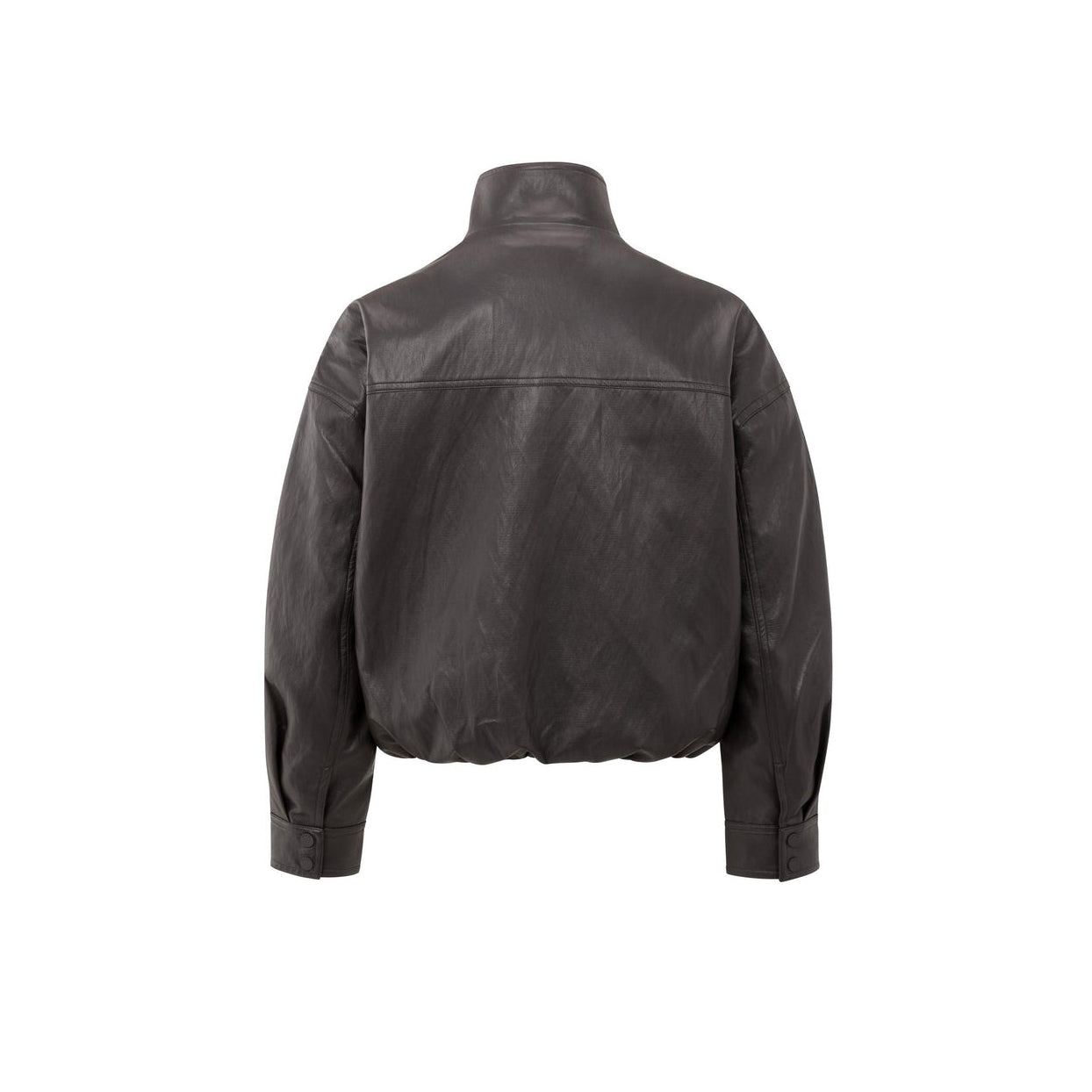 Short Faux Leather Jacket with Elastic Hem