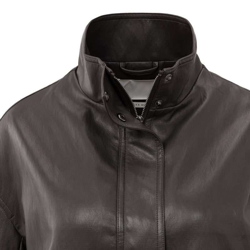 Short Faux Leather Jacket with Elastic Hem