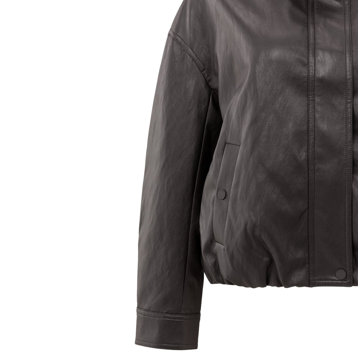 Short Faux Leather Jacket with Elastic Hem
