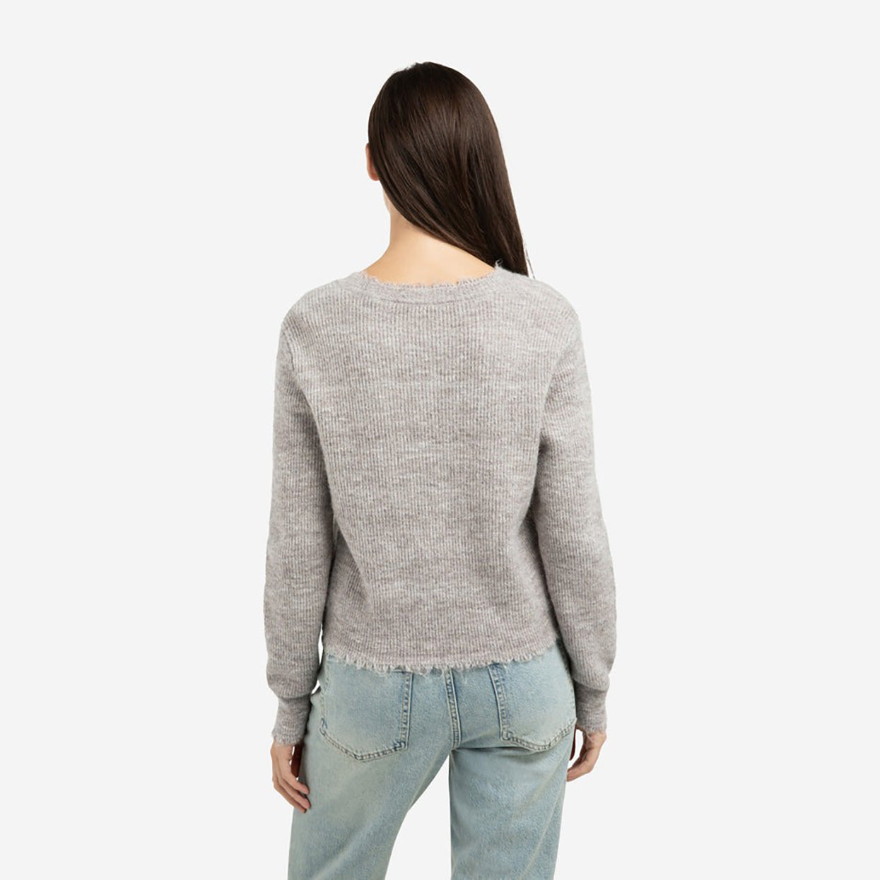 Short Melange Cardigan with Refined Trim Details - Taupe Grey Melange