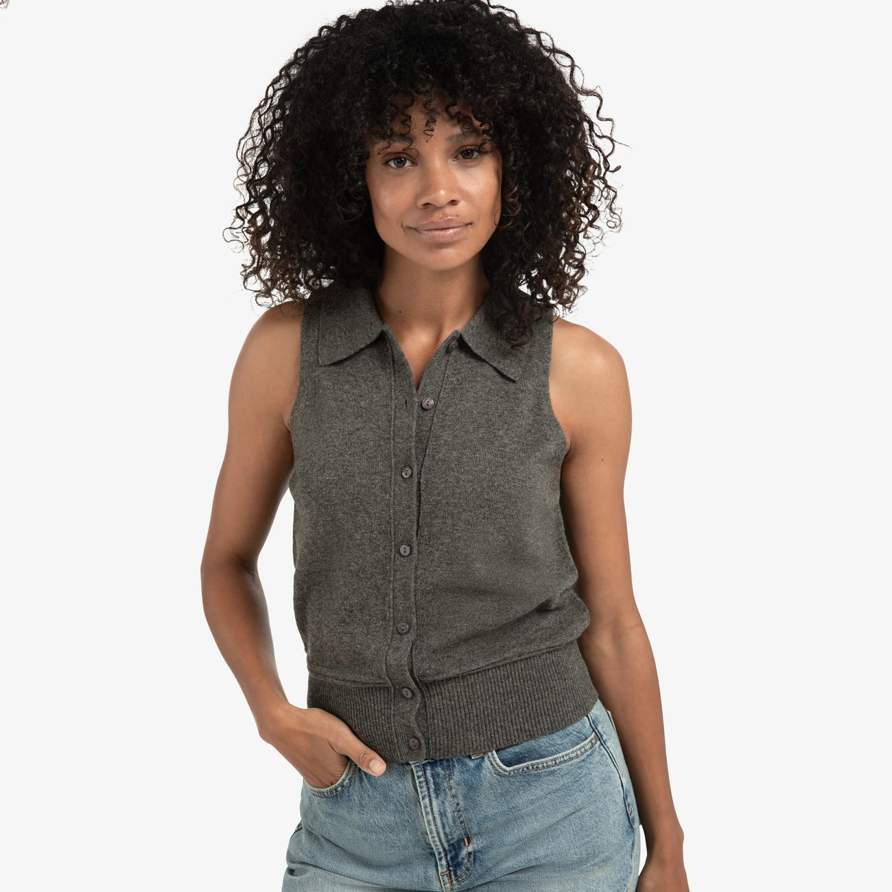 Sleeveless Cardigan with Collar