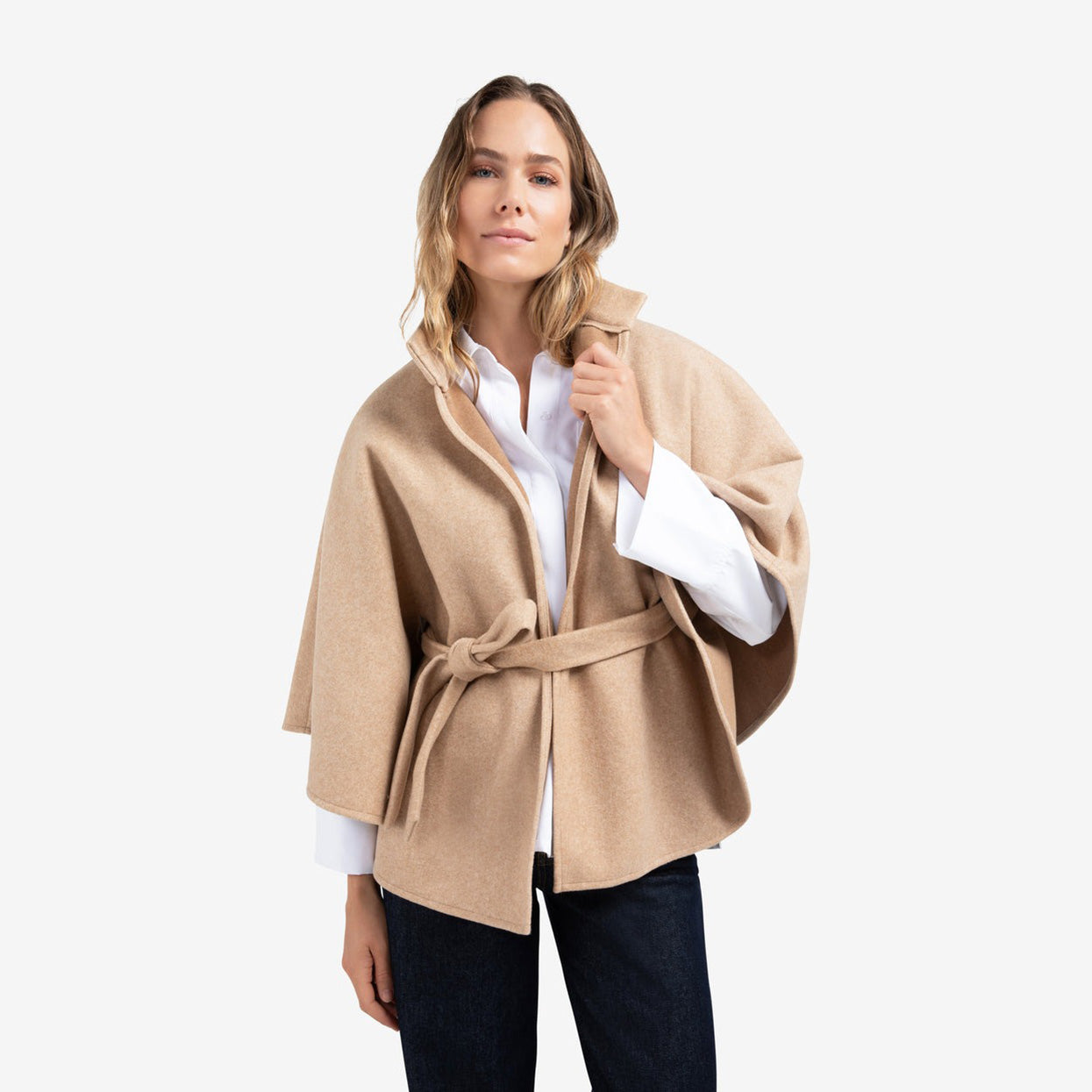 Soft Woven Poncho with Collar and Belt