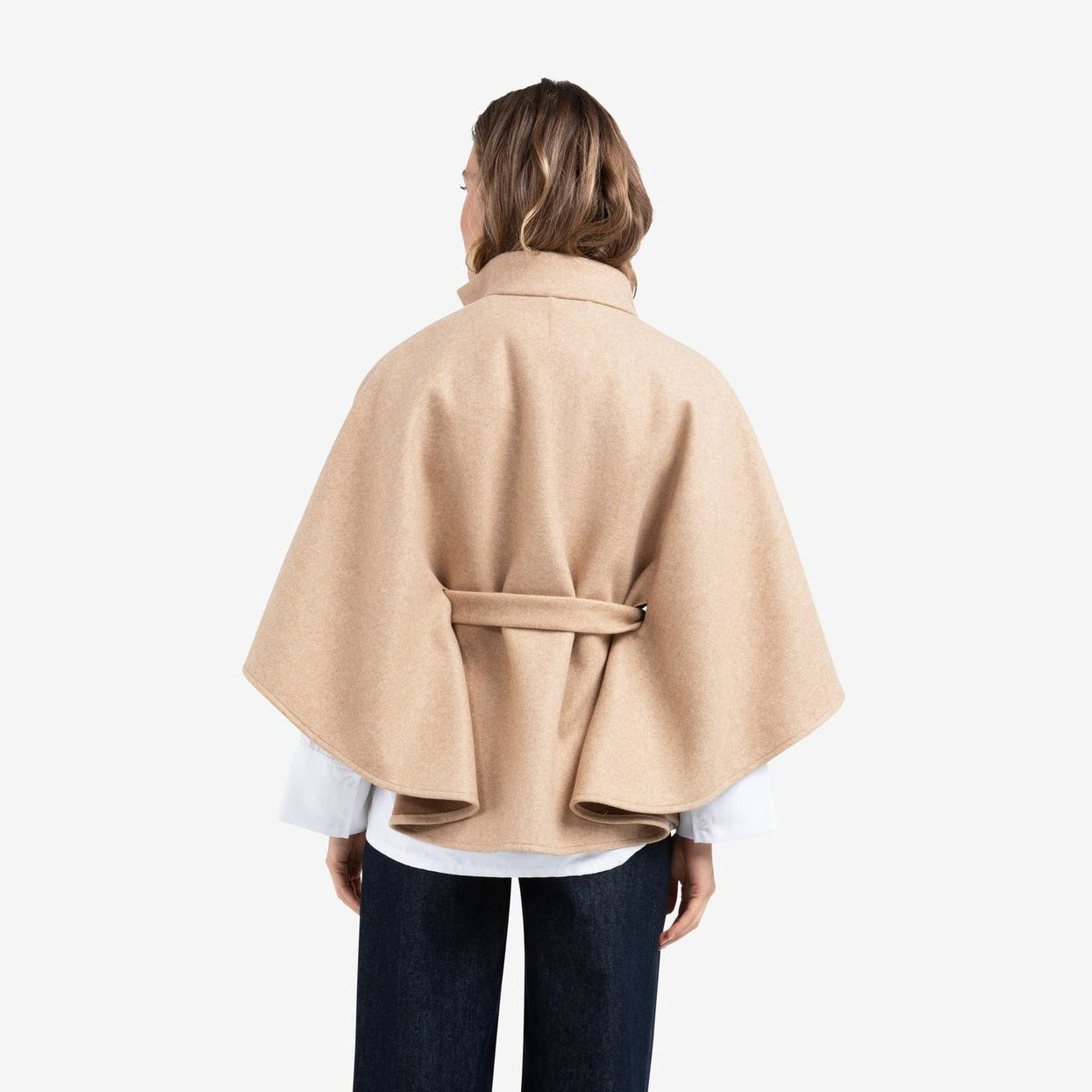 Soft Woven Poncho with Collar and Belt