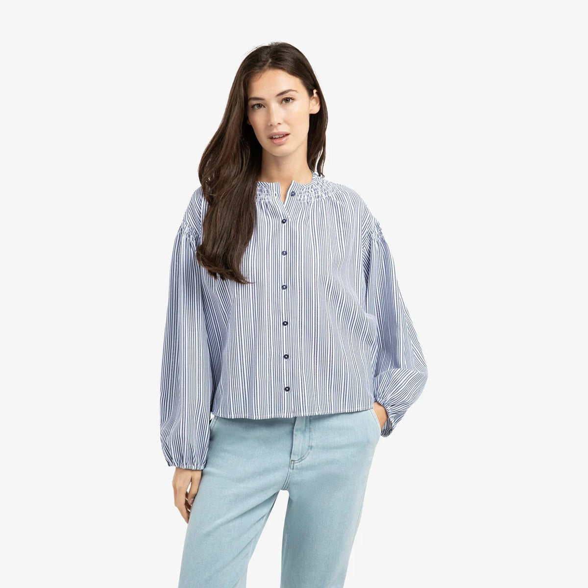 Striped Blouse with Pleat Details