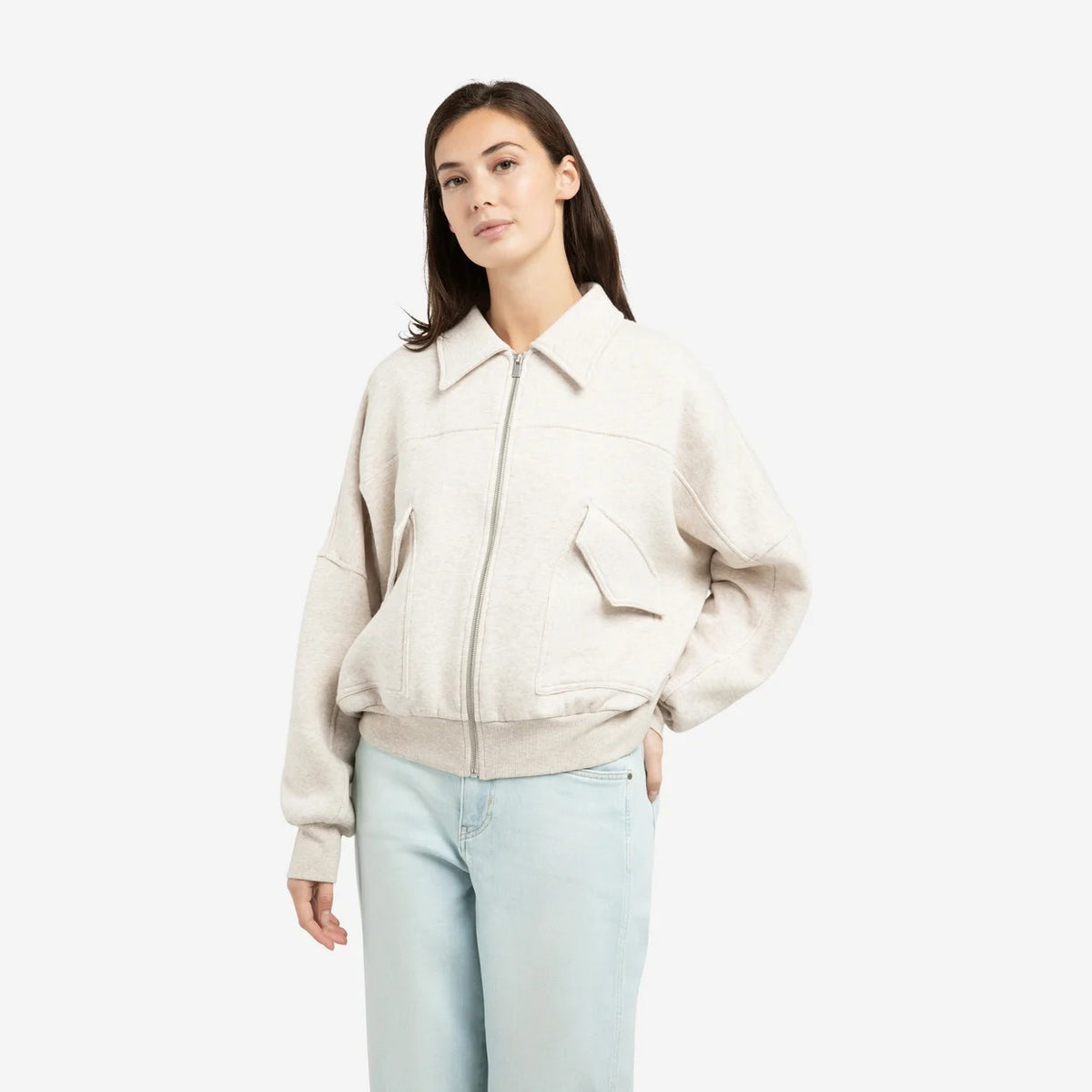 Sweat Jacket with Pockets - Slate grey melange