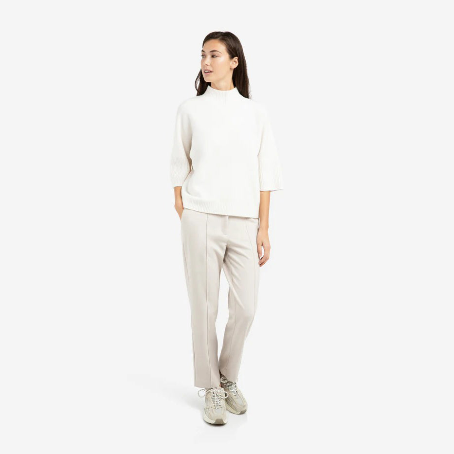 Sweater with Ribbed 3/4 Sleeves - Snowfall White Melange