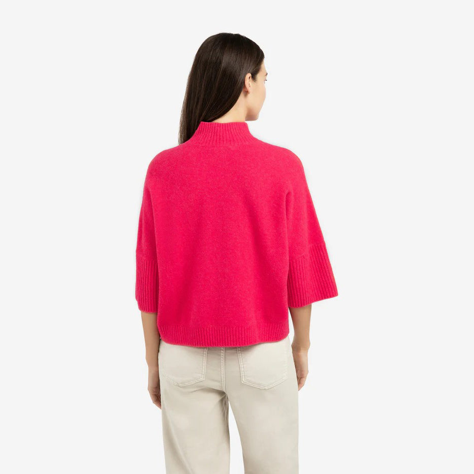 Sweater with Ribbed 3/4 Sleeves - Rose Red Melange