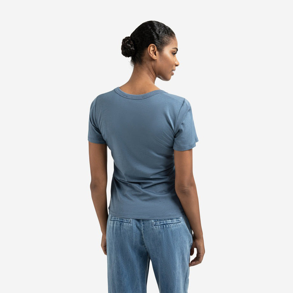 T-shirt with Round Ribbed Neck - China Blue
