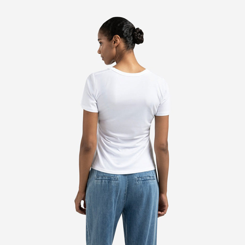 T-shirt with Round Ribbed Neck - Pure White