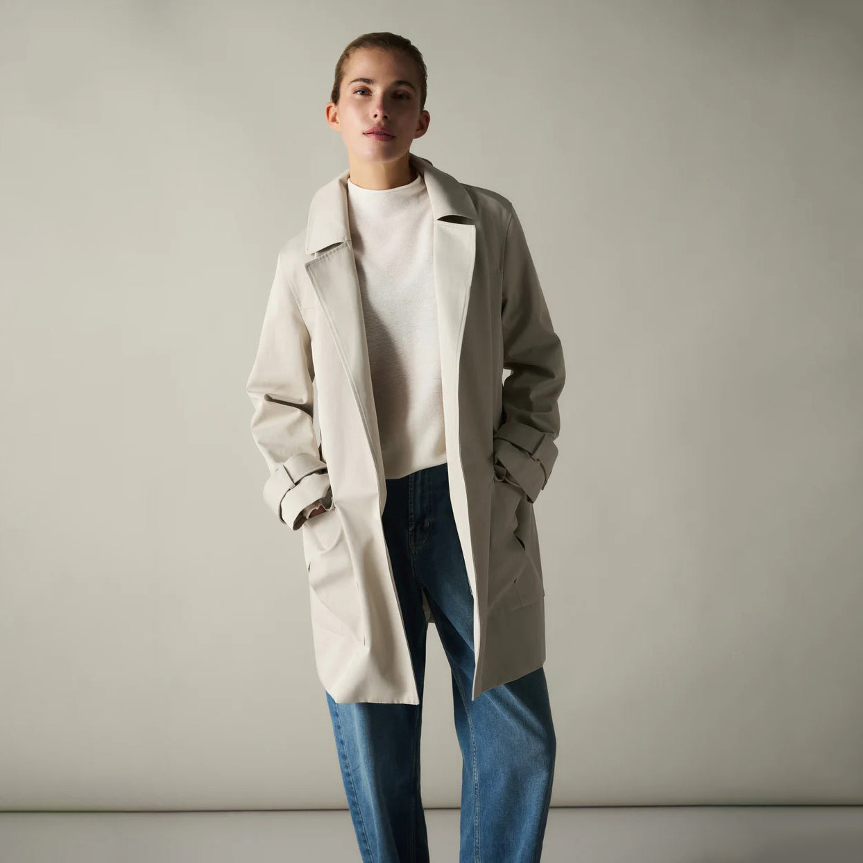 Textured High Neck Sweater With Buttons - Snowfall White