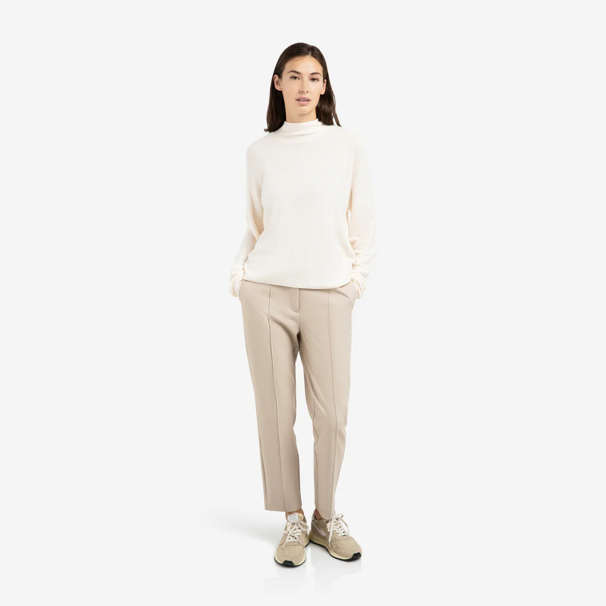 Textured High Neck Sweater With Buttons - Snowfall White
