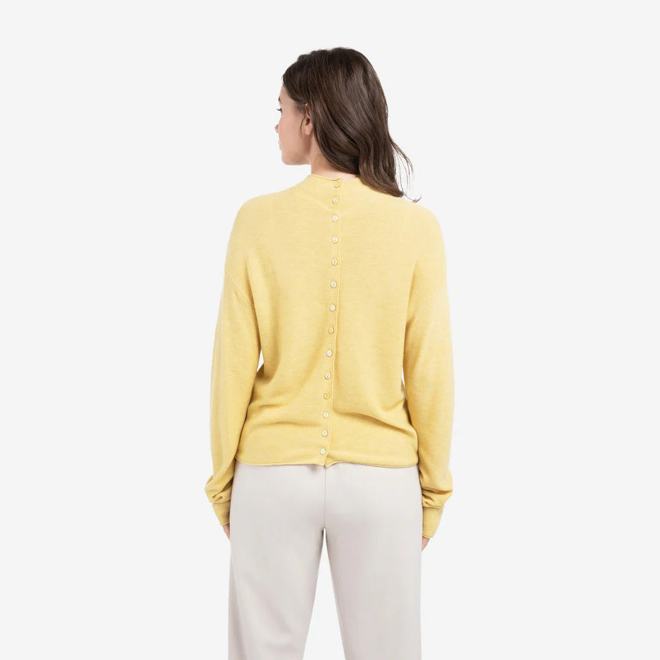 Textured High Neck Sweater With Buttons - Dried Moss Green Melange