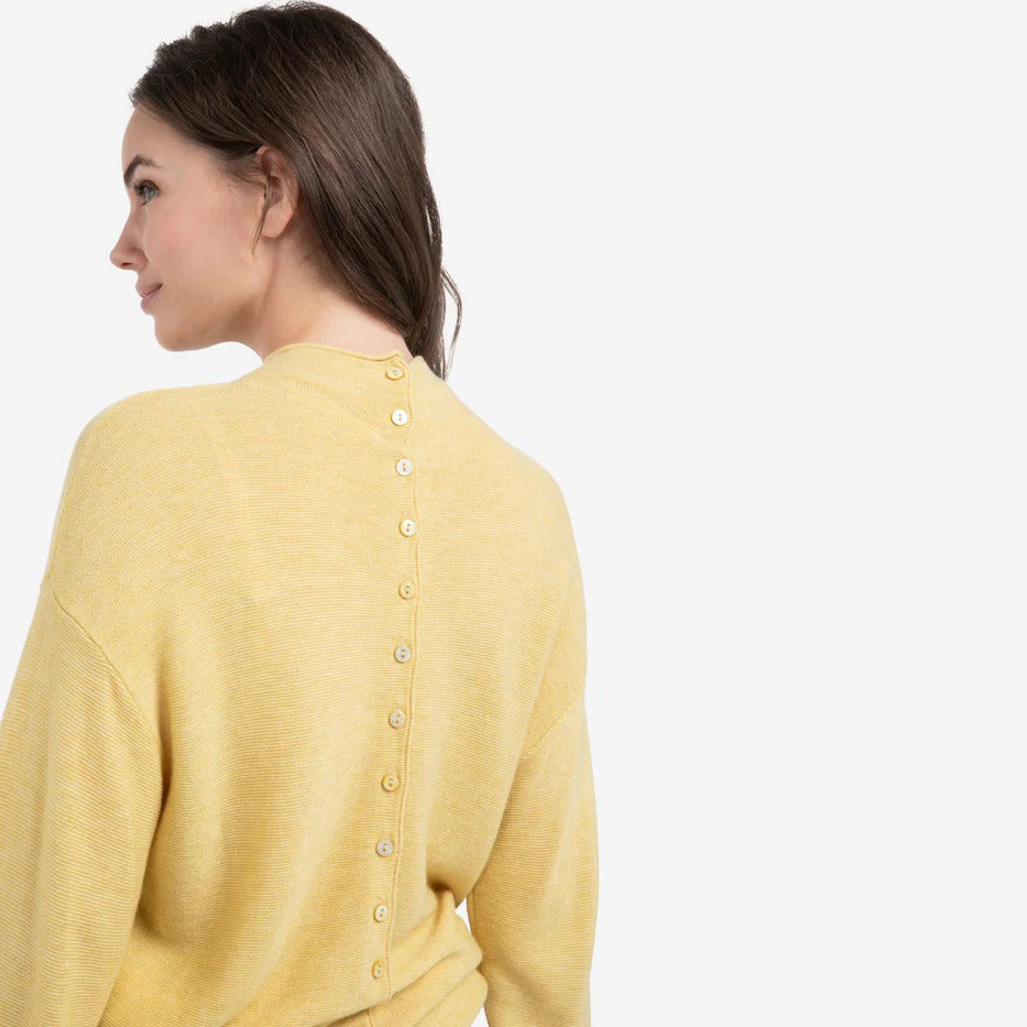 Textured High Neck Sweater With Buttons - Dried Moss Green Melange