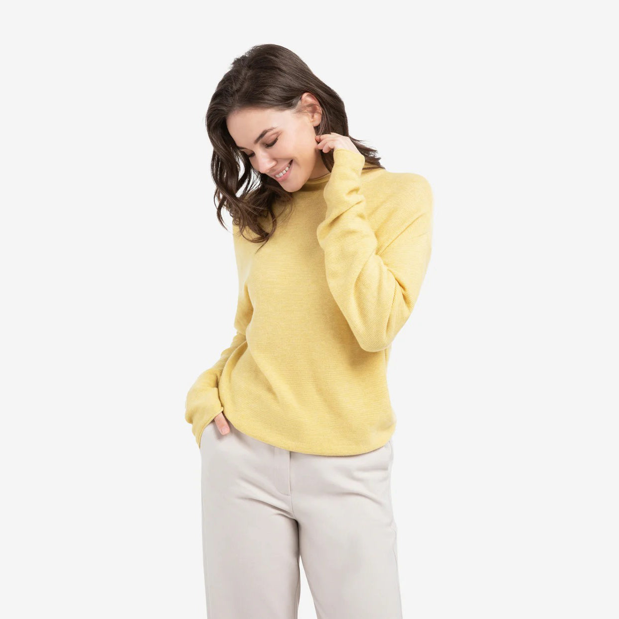 Textured High Neck Sweater With Buttons - Dried Moss Green Melange