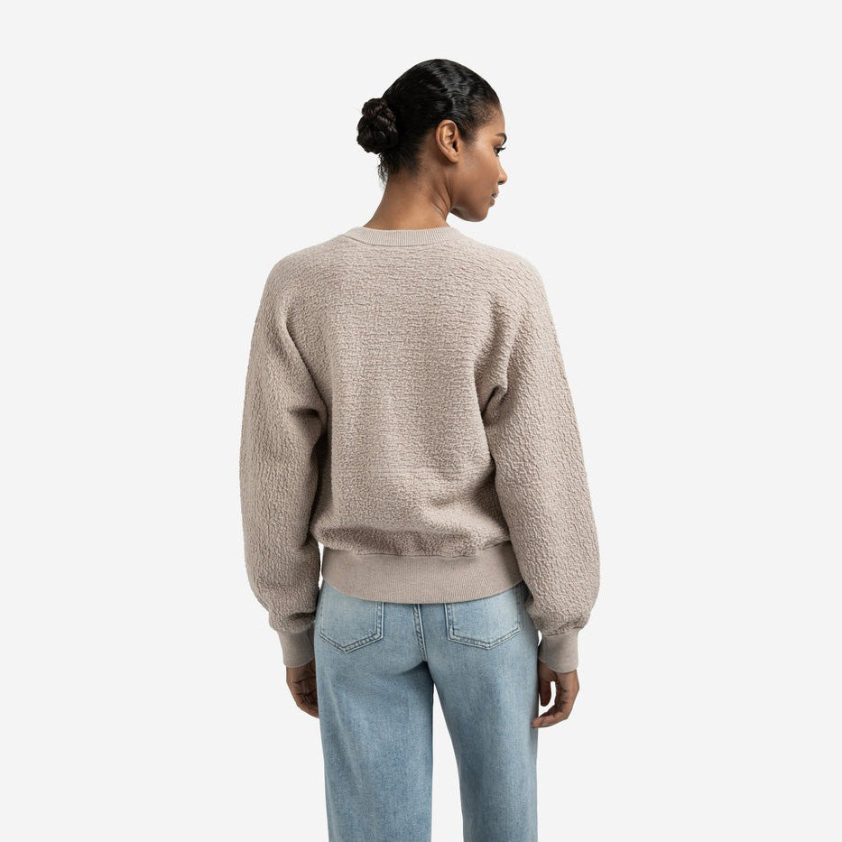 Textured Knitted Bomber with Long Sleeves - Sand Melange
