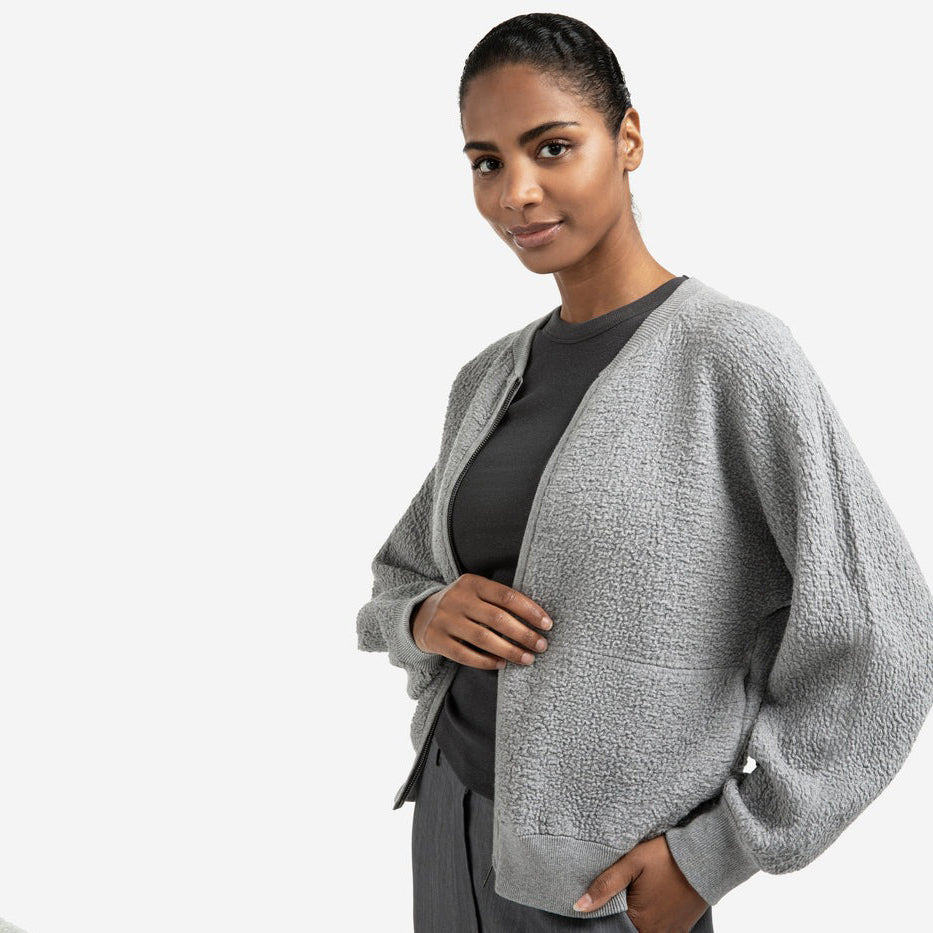 Textured Knitted Bomber with Long Sleeves