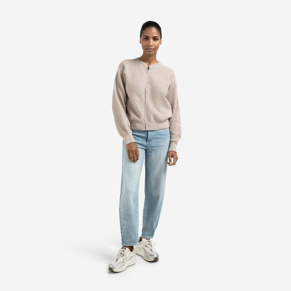 Textured Knitted Bomber with Long Sleeves - Sand Melange