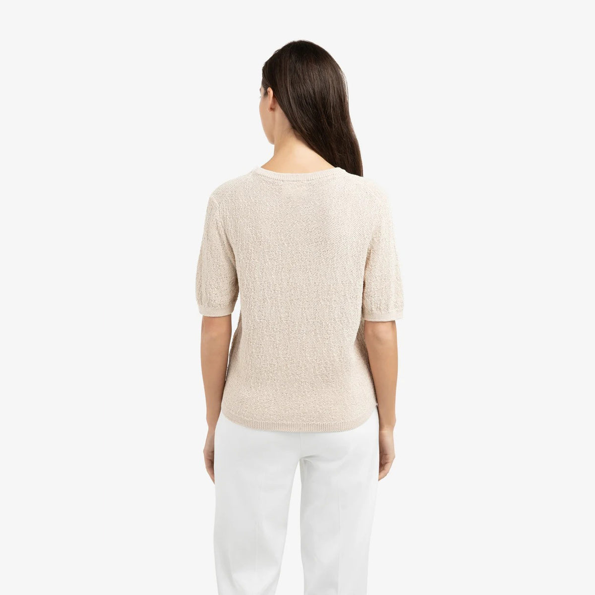 Textured Short Sleeve Knitted Sweater - Desert Beige