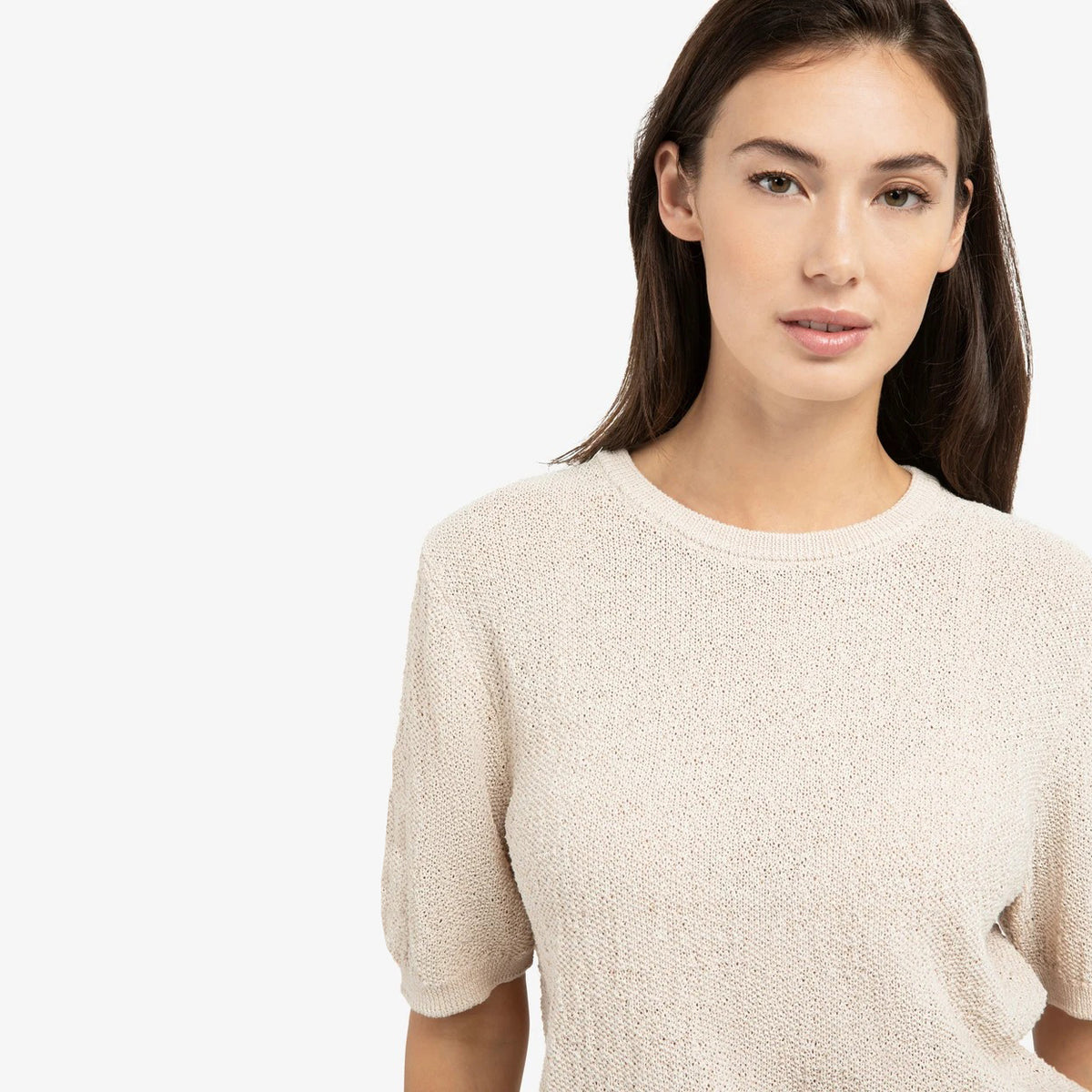 Textured Short Sleeve Knitted Sweater - Desert Beige
