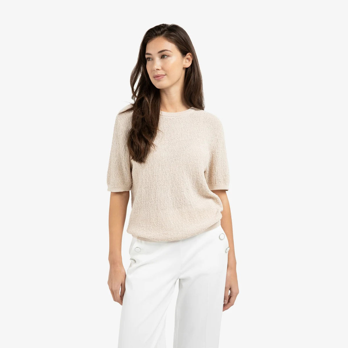 Textured Short Sleeve Knitted Sweater - Desert Beige