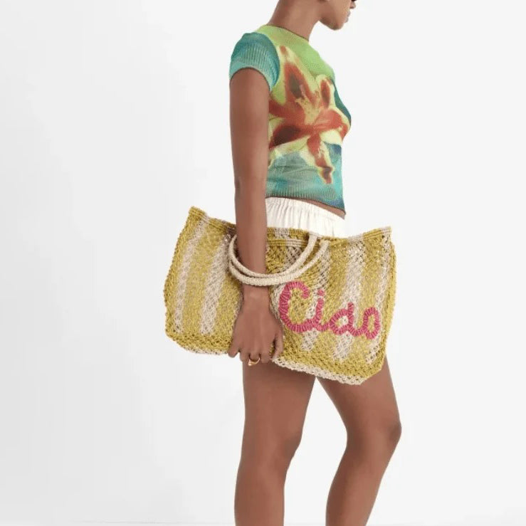Ciao Jute Bag - Natural, Yellow & Hot Pink