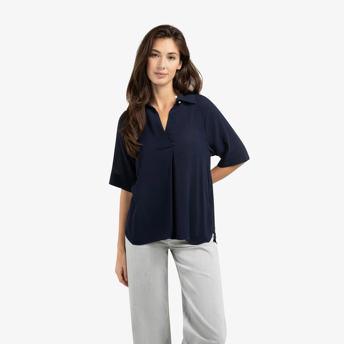 Top with Short Raglan Sleeves and Pearl Detail