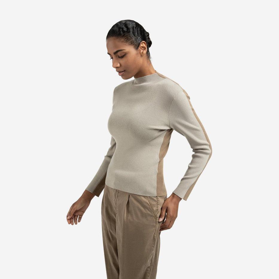Top with Two-Tone Design - Brownish Grey