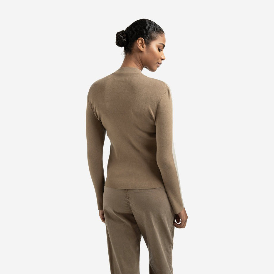 Top with Two-Tone Design - Brownish Grey