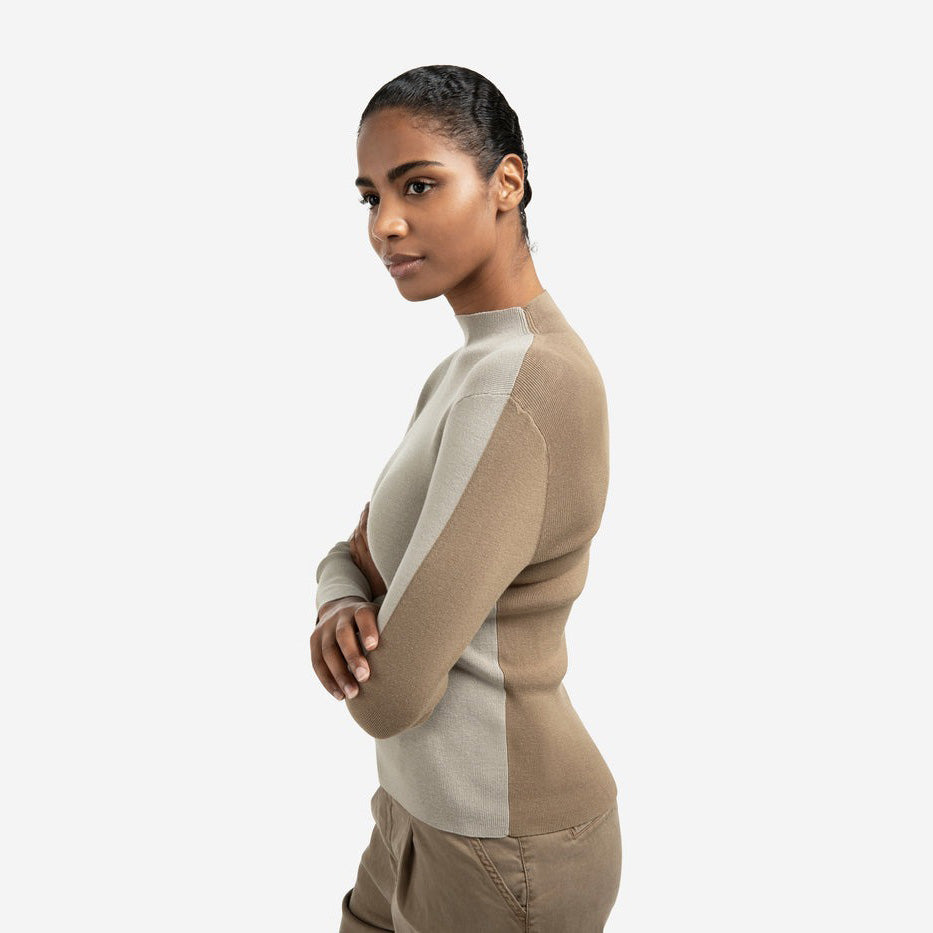 Top with Two-Tone Design - Brownish Grey