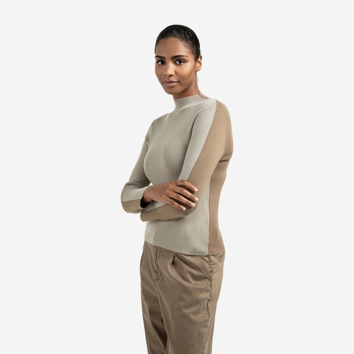 Top with Two-Tone Design - Brownish Grey