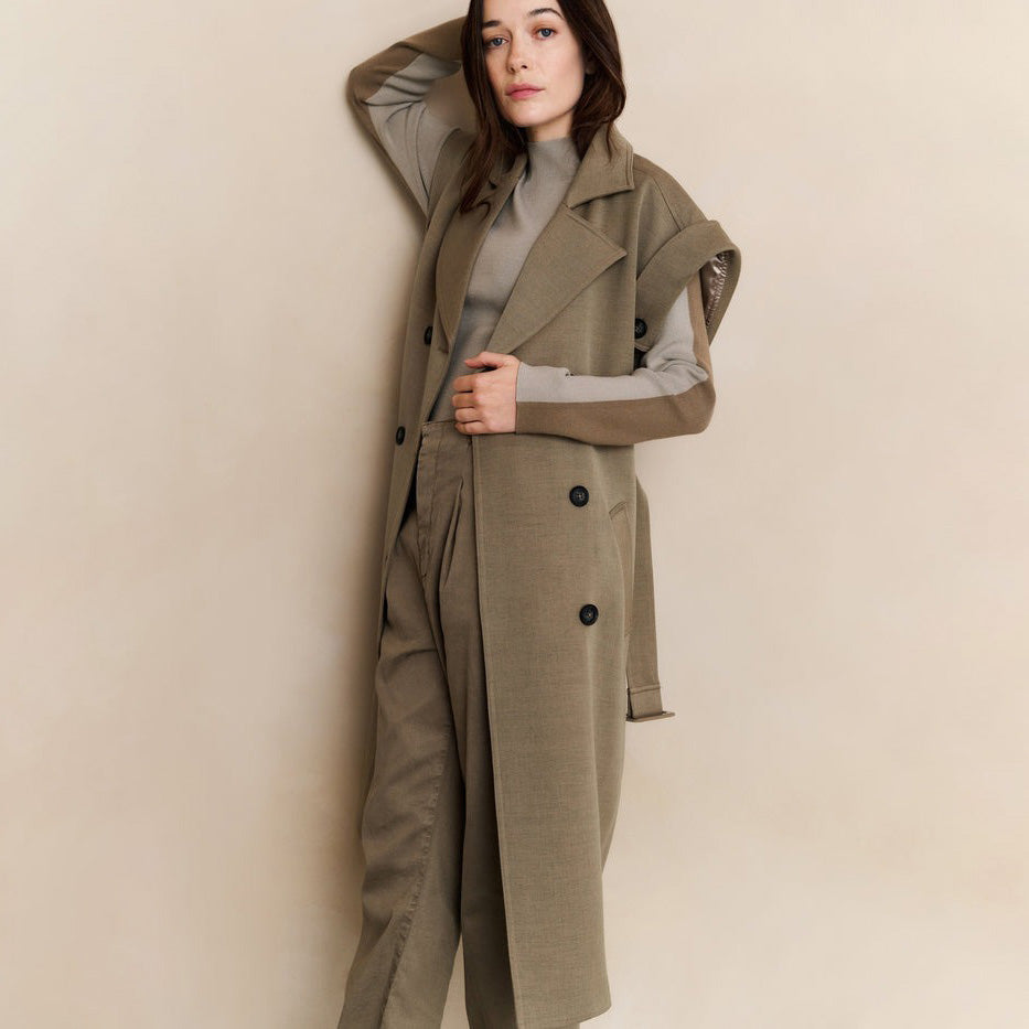 Trousers with Pleats and Chino Pockets - Capers Brownish Green