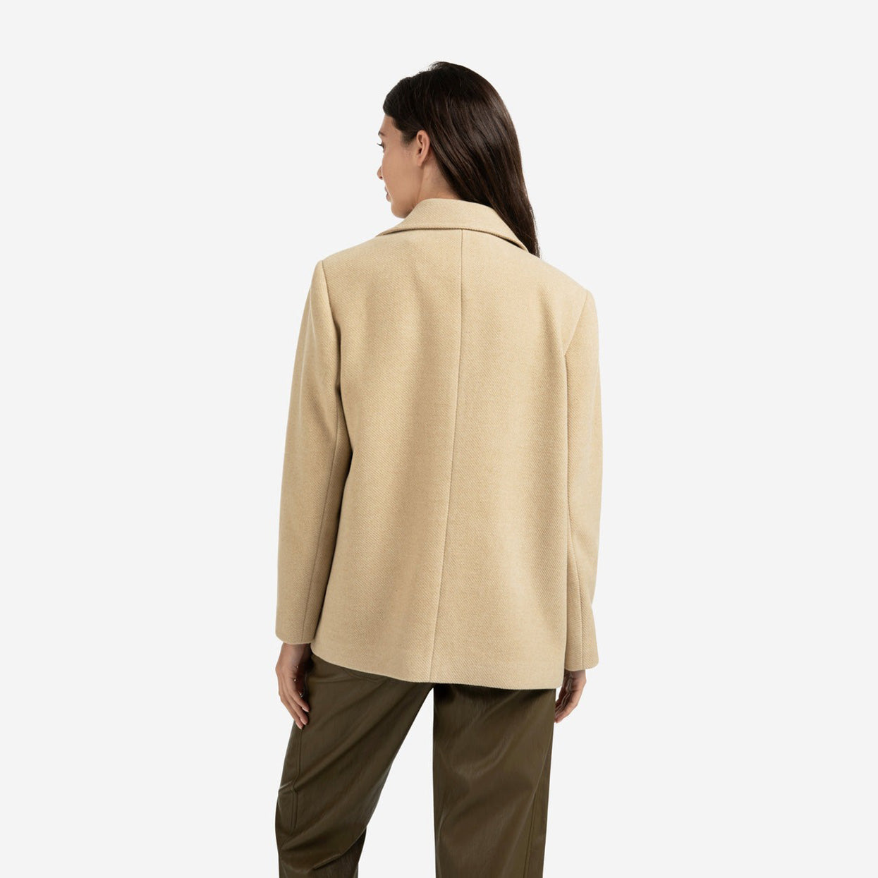 Woven Short Coat with Double-Breasted Closure